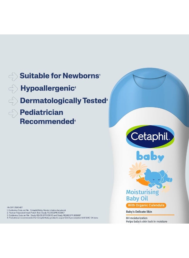 Cetaphil Baby Moisturising Oil with Organic Calendula 200 ml | Gentle Baby Massage Oil for Newborns & Babies from Day 1 | 8H Hydration, Skin Barrier Protection | With Sunflower & Jojoba Oil, Hypoallergenic - Image 1